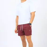 SLEEPER TEE WHITE + SWIMSHORTS MAROON