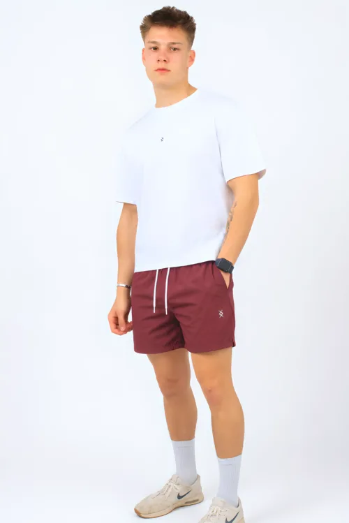 SLEEPER TEE WHITE + SWIMSHORTS MAROON